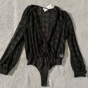 THE SANG | NWT Black Striped Bodysuit with V-neck